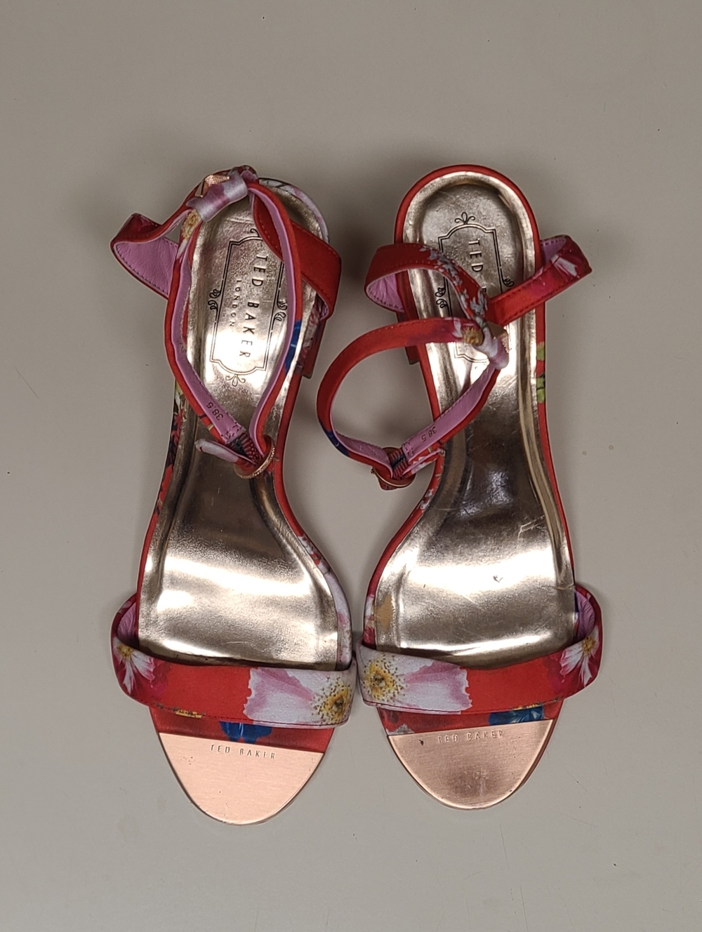Ted Baker Rozie Floral Satin Berry Sundae sandals size 38 1/2 - Picture 4 of 11